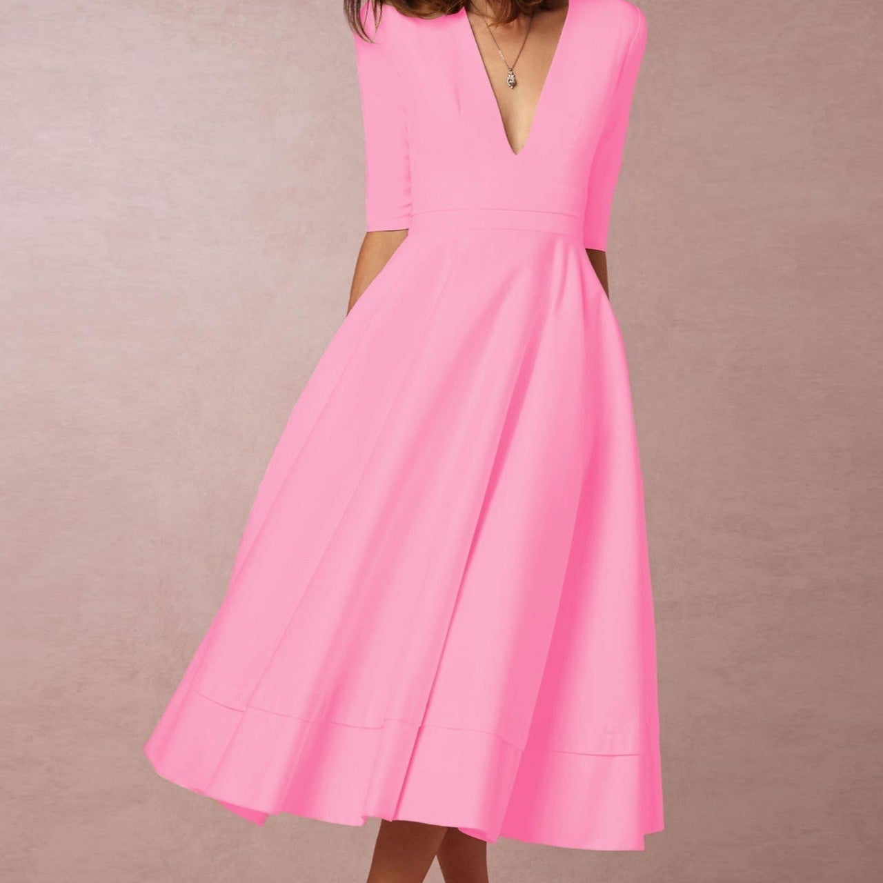 Laura | Vestido Midi Feminino Com Corte Em A, Decote Em V - Ines Braga