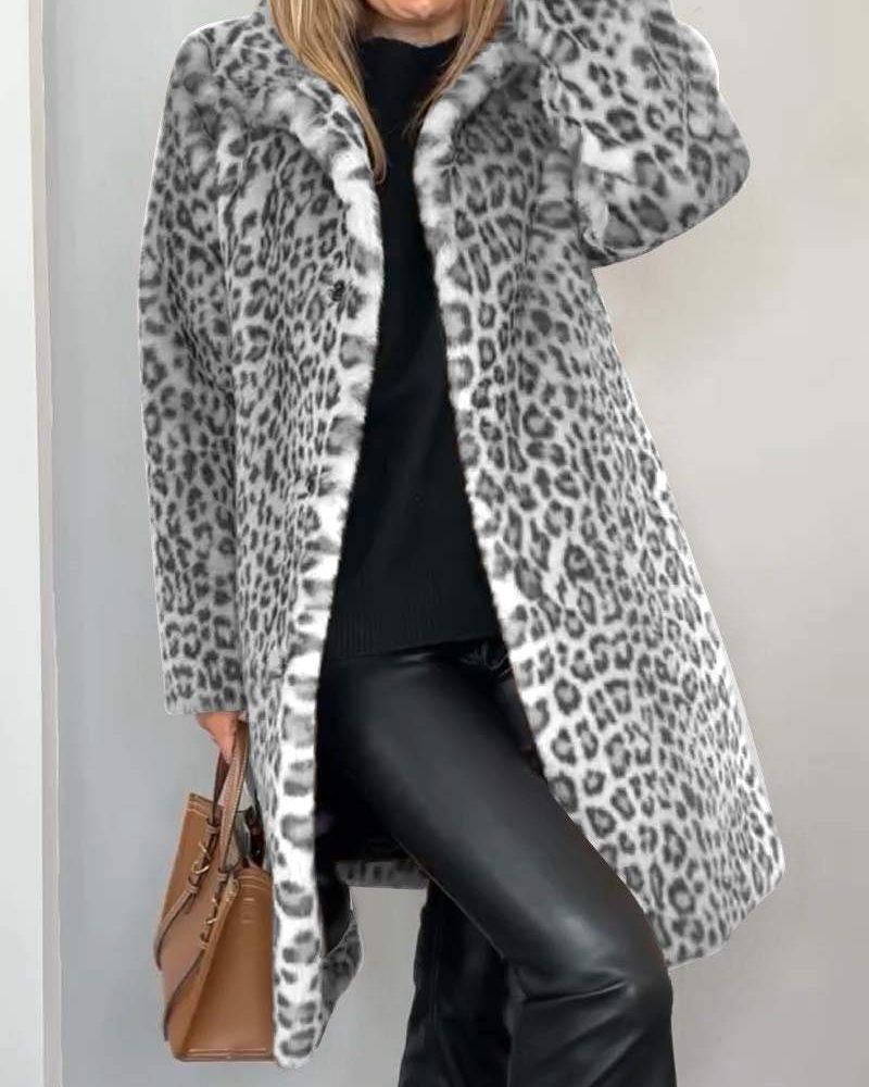 LEIA - Casaco Comprido e Macio Com Padrão Leopardo - Ines Braga