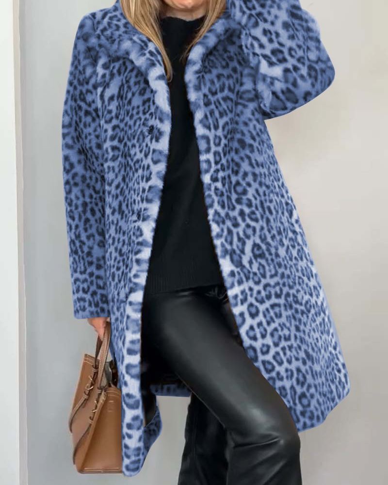 LEIA - Casaco Comprido e Macio Com Padrão Leopardo - Ines Braga