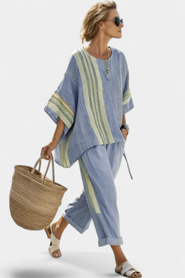 Lorena | Conjunto Boho De Linho E Bambu Lavanda Elegante - Ines Braga