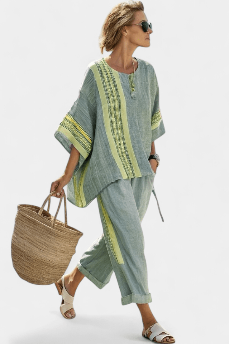 Lorena | Conjunto Boho De Linho E Bambu Lavanda Elegante - Ines Braga
