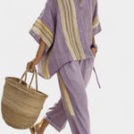 Lorena | Conjunto Boho De Linho E Bambu Lavanda Elegante - Ines Braga