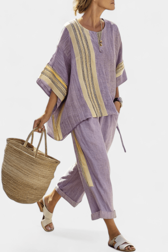 Lorena | Conjunto Boho De Linho E Bambu Lavanda Elegante - Ines Braga