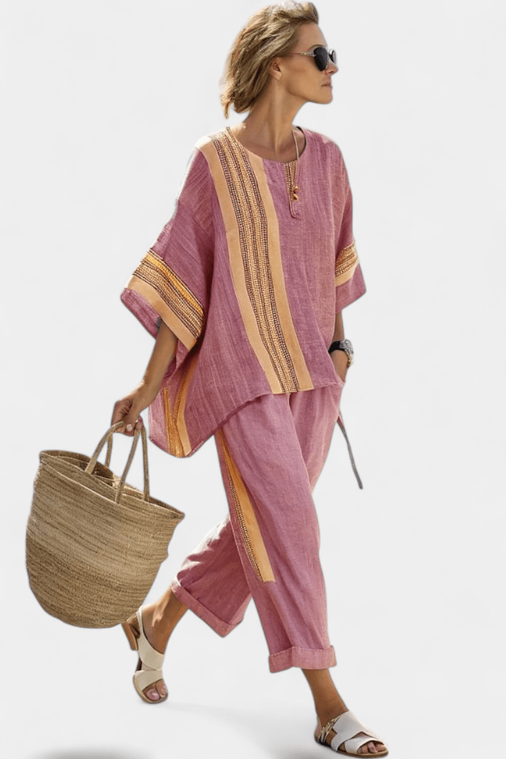 Lorena | Conjunto Boho De Linho E Bambu Lavanda Elegante - Ines Braga