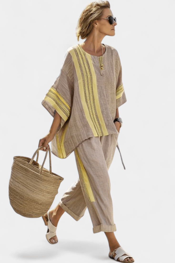 Lorena | Conjunto Boho De Linho E Bambu Lavanda Elegante - Ines Braga