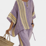 Lorena | Conjunto Boho De Linho E Bambu Lavanda Elegante - Ines Braga
