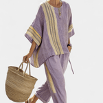 Lorena | Conjunto Boho De Linho E Bambu Lavanda Elegante - Ines Braga