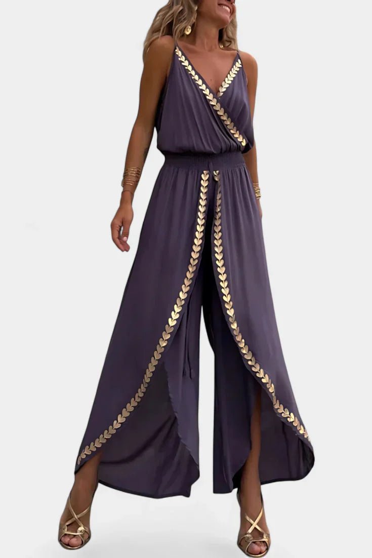 Lorena | Vestido Mono com Detalhes Dourados e Fenda na Perna - Ines Braga