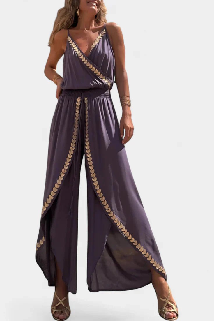 Lorena | Vestido Mono com Detalhes Dourados e Fenda na Perna - Ines Braga
