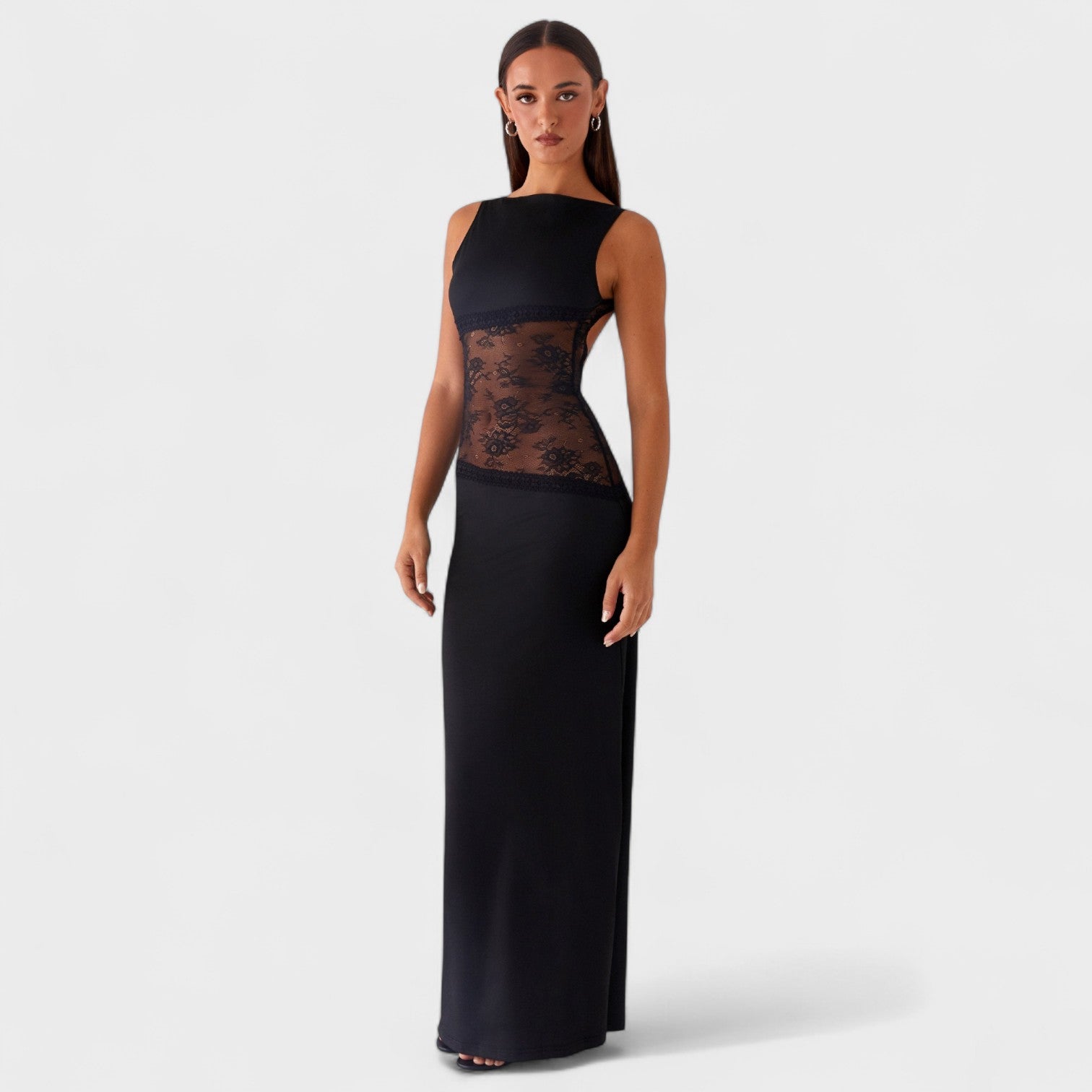 Lucinda - Vestido comprido de renda preto - Ines Braga