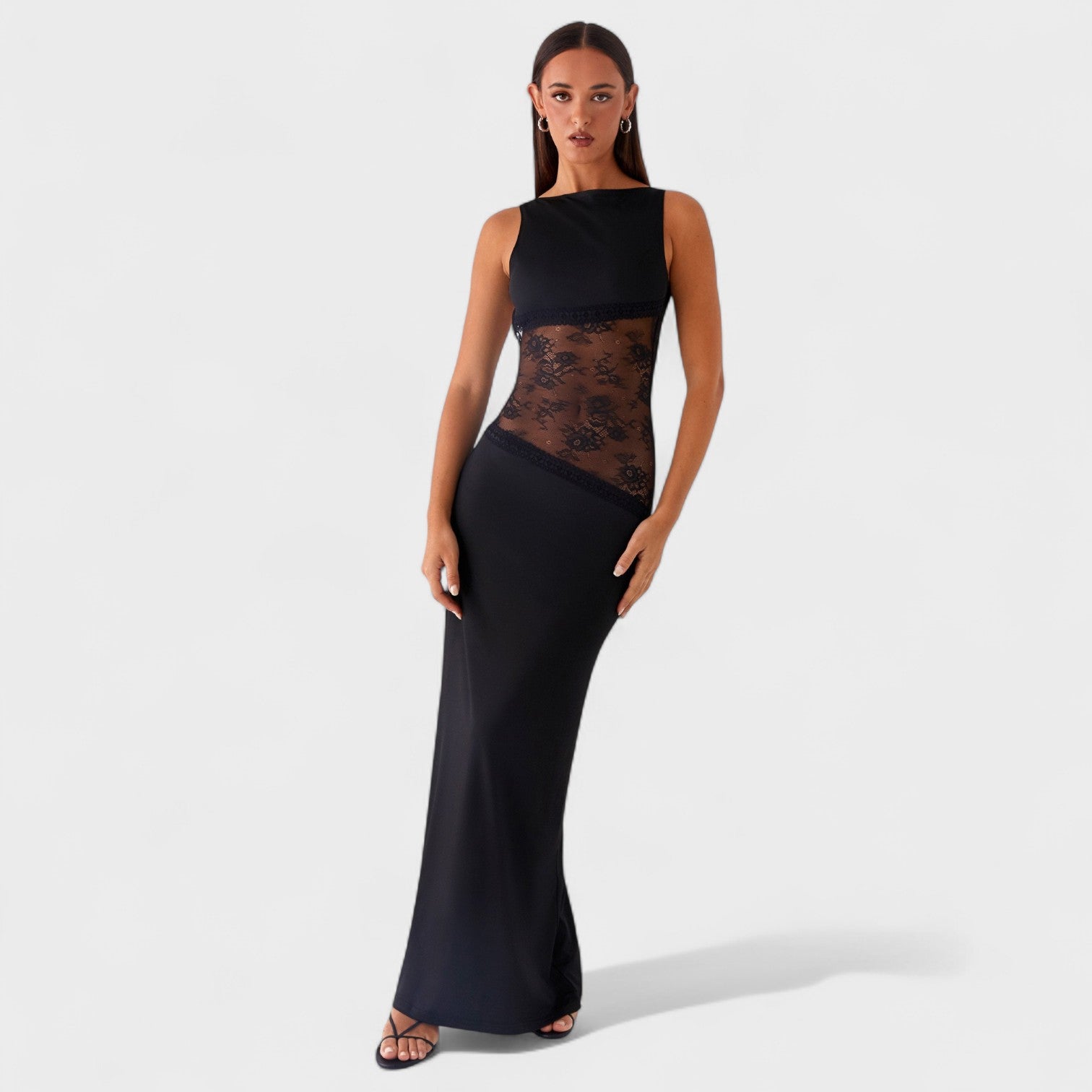 Lucinda - Vestido comprido de renda preto - Ines Braga