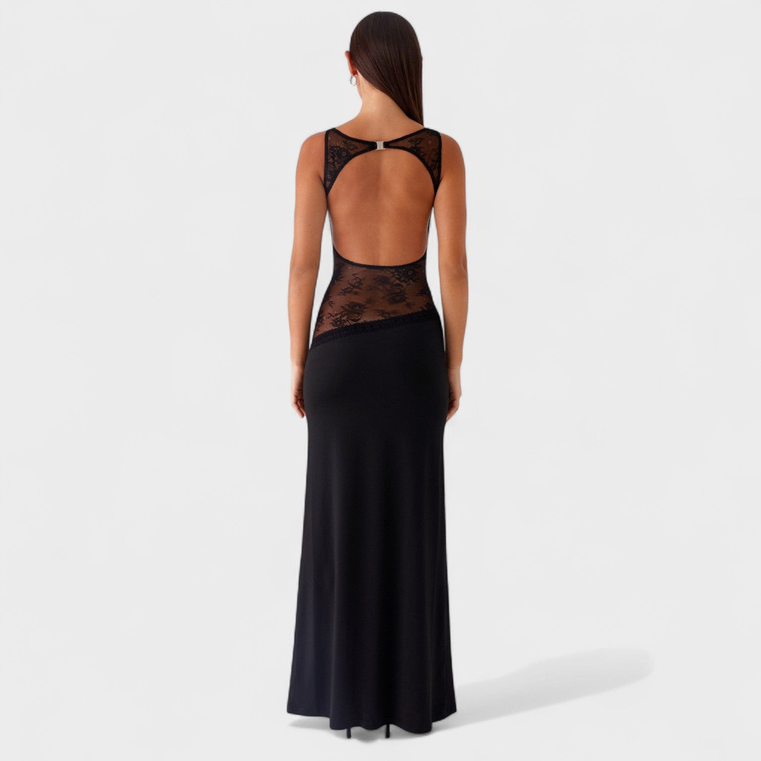 Lucinda - Vestido comprido de renda preto - Ines Braga