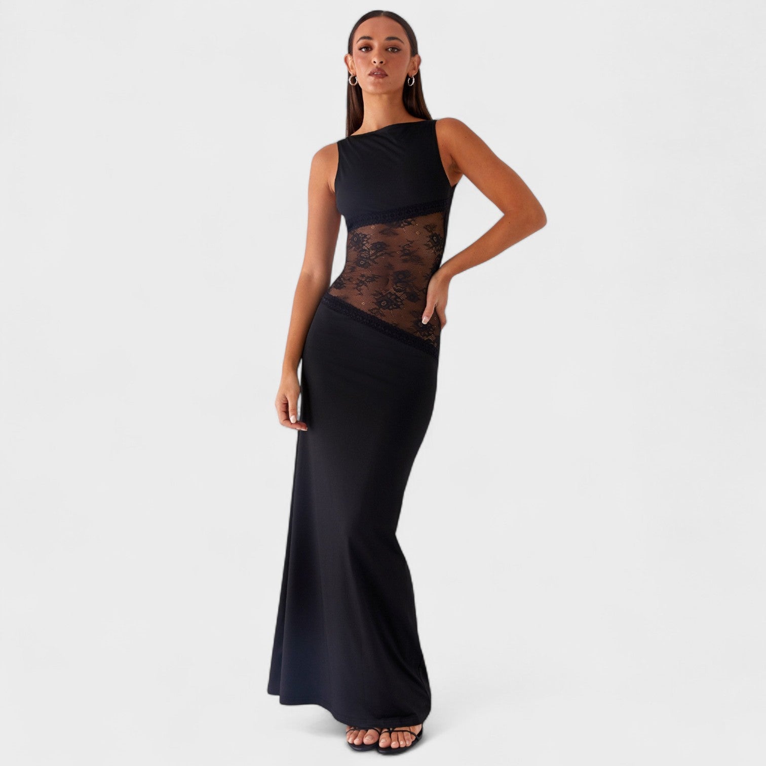 Lucinda - Vestido comprido de renda preto - Ines Braga