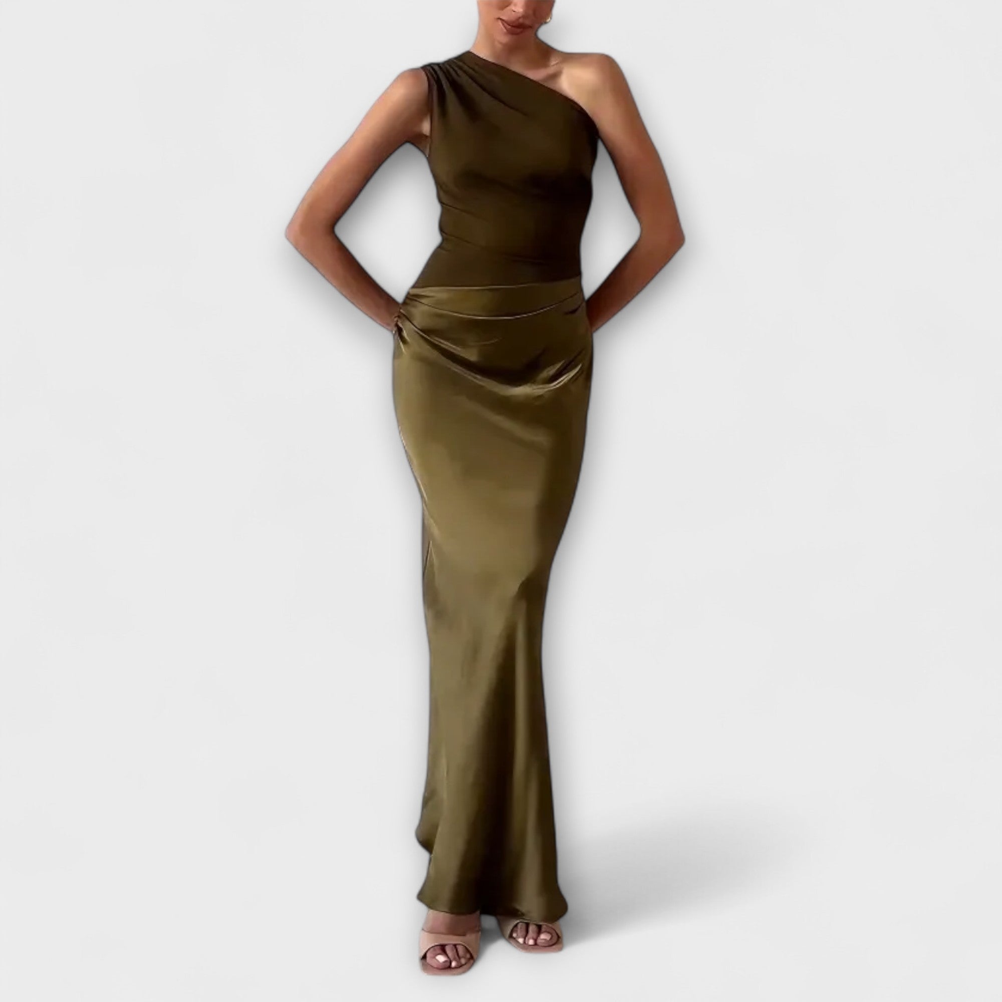 Luna - Vestido de cetim assimétrico - Ines Braga
