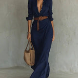 Lurdes – Vestido Maxi Transpassado Com Cinto - Ines Braga