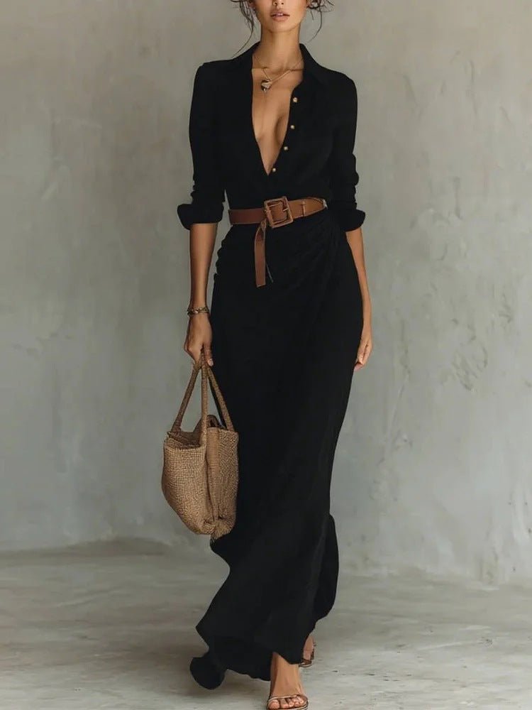 Lurdes – Vestido Maxi Transpassado Com Cinto - Ines Braga