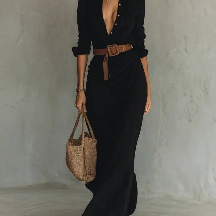 Lurdes – Vestido Maxi Transpassado Com Cinto - Ines Braga