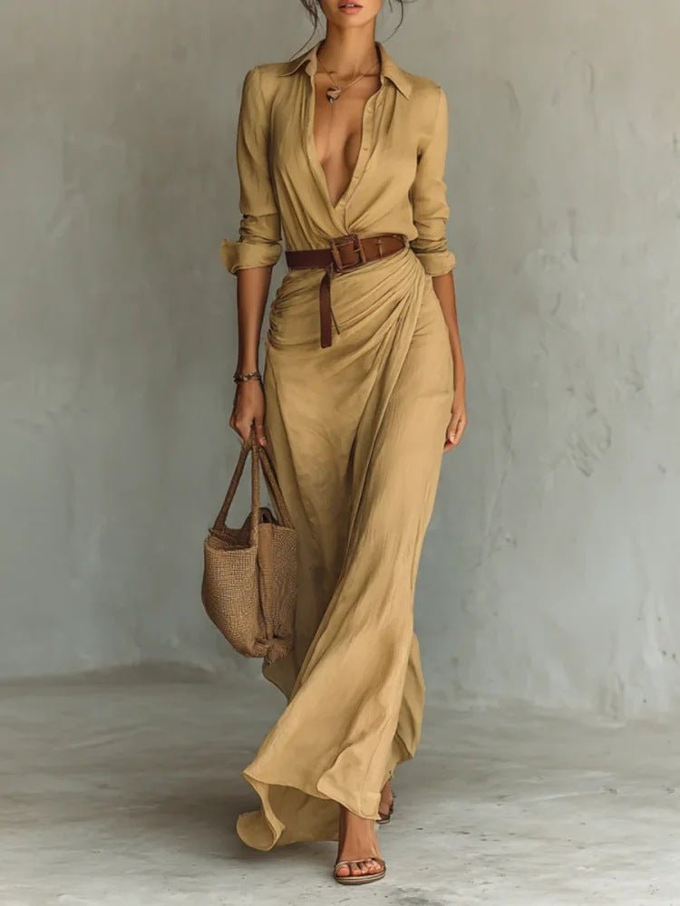 Lurdes – Vestido Maxi Transpassado Com Cinto - Ines Braga