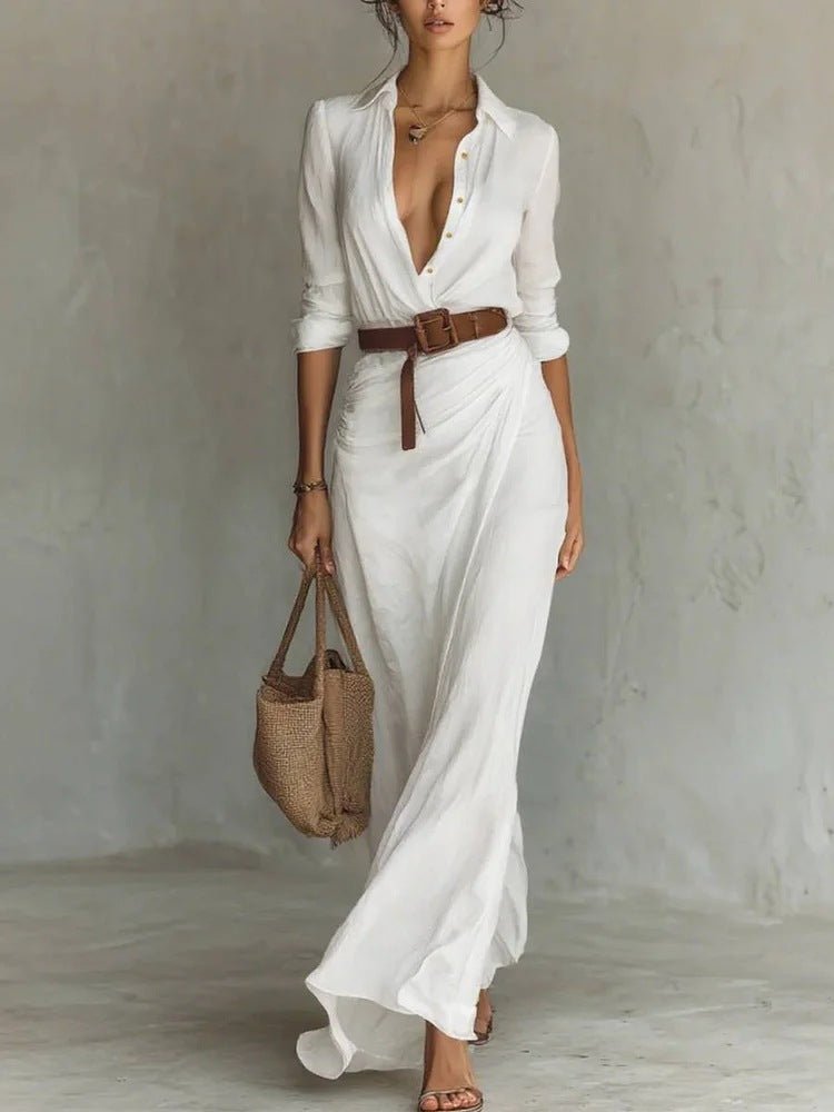 Lurdes – Vestido Maxi Transpassado Com Cinto - Ines Braga