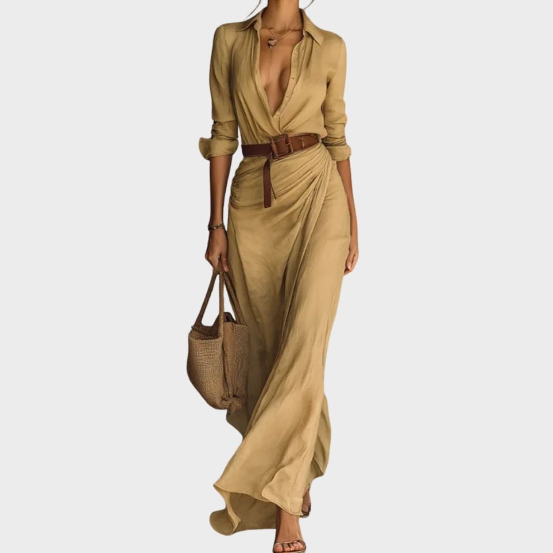 Lurdes – Vestido Maxi Transpassado Com Cinto - Ines Braga
