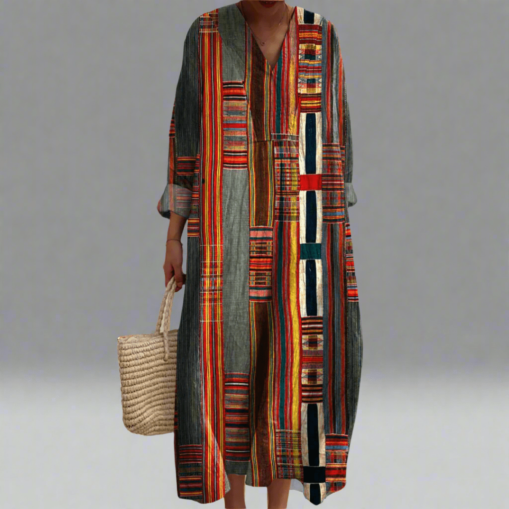 Mariana™ | Vestido Madi Geométrico às Riscas - Ines Braga