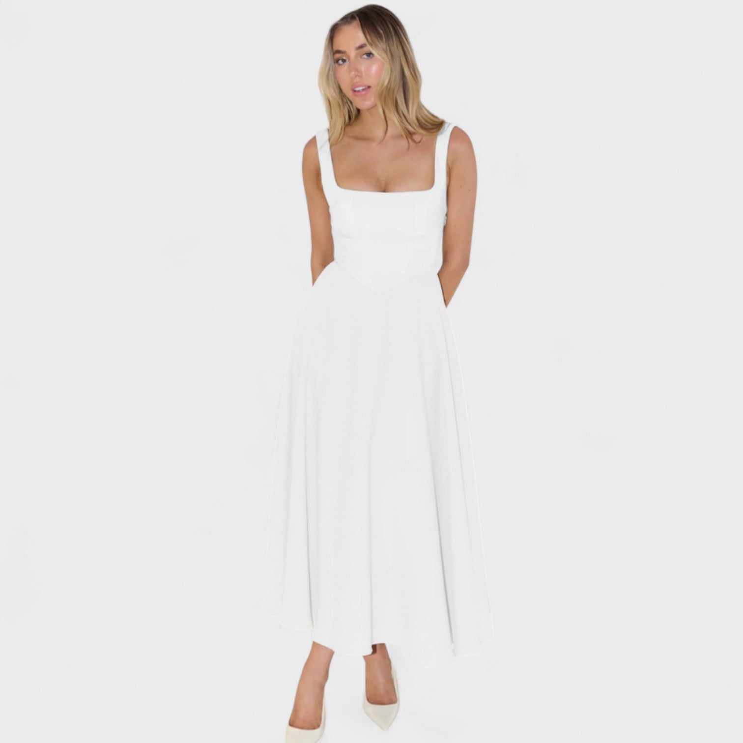Maribel - Vestido Midi com decote quadrado - Ines Braga
