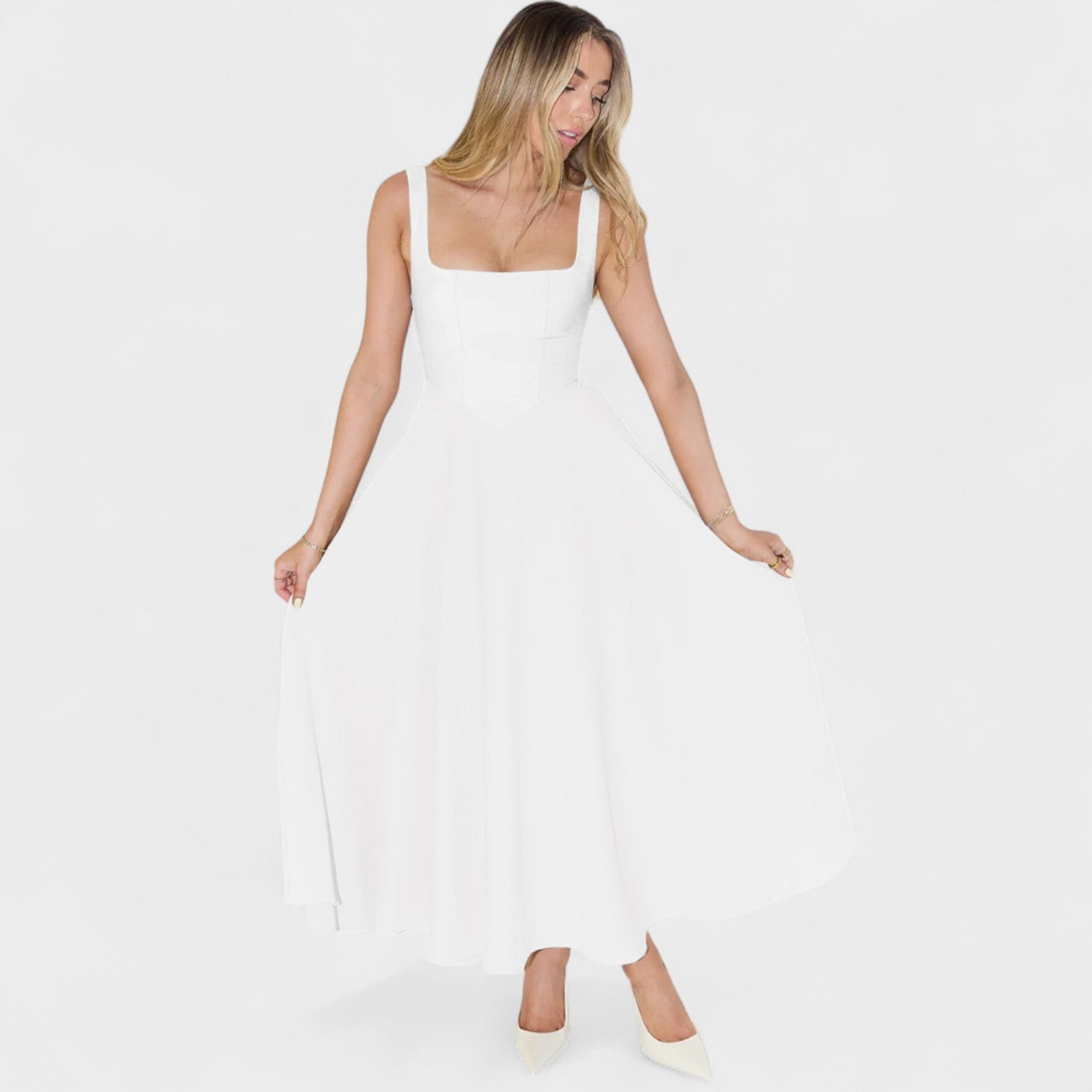 Maribel - Vestido Midi com decote quadrado - Ines Braga