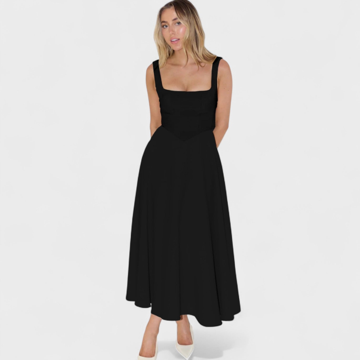 Maribel - Vestido Midi com decote quadrado - Ines Braga