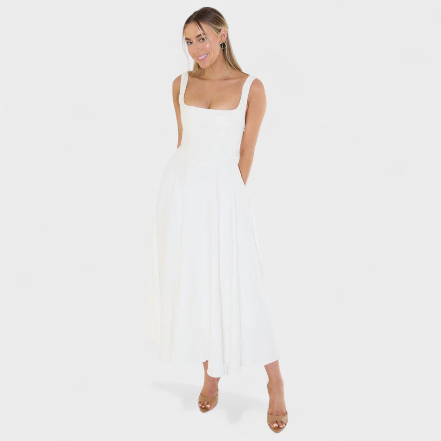 Maribel - Vestido Midi com decote quadrado - Ines Braga