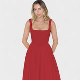 Maribel - Vestido Midi com decote quadrado - Ines Braga