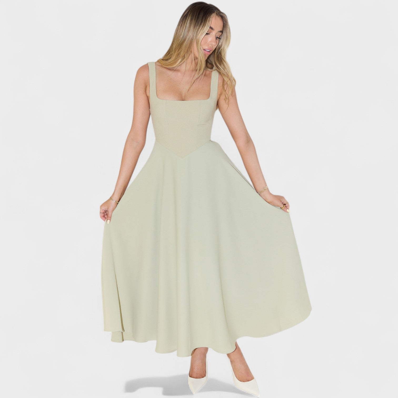 Maribel - Vestido Midi com decote quadrado - Ines Braga