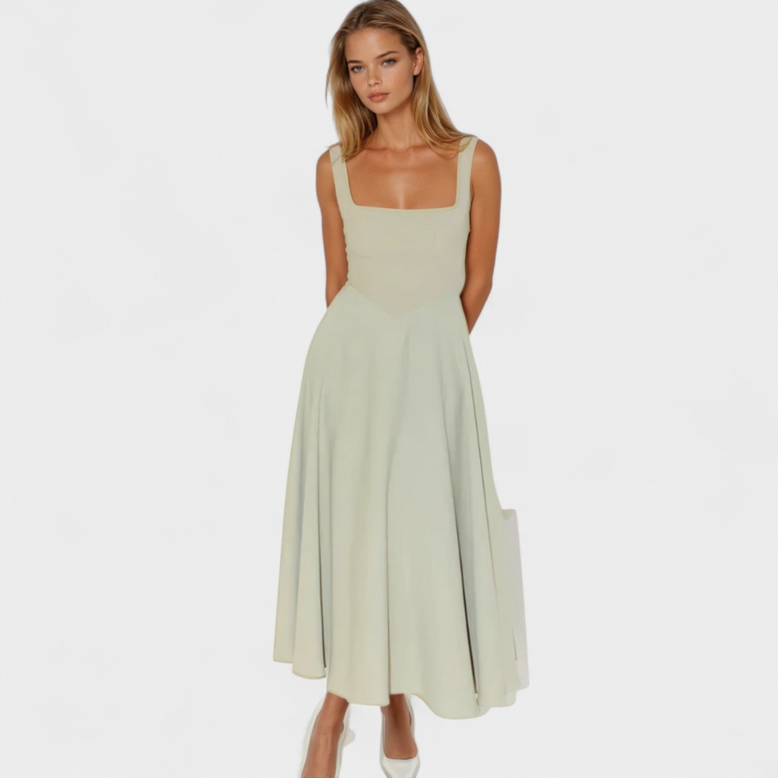 Maribel - Vestido Midi com decote quadrado - Ines Braga