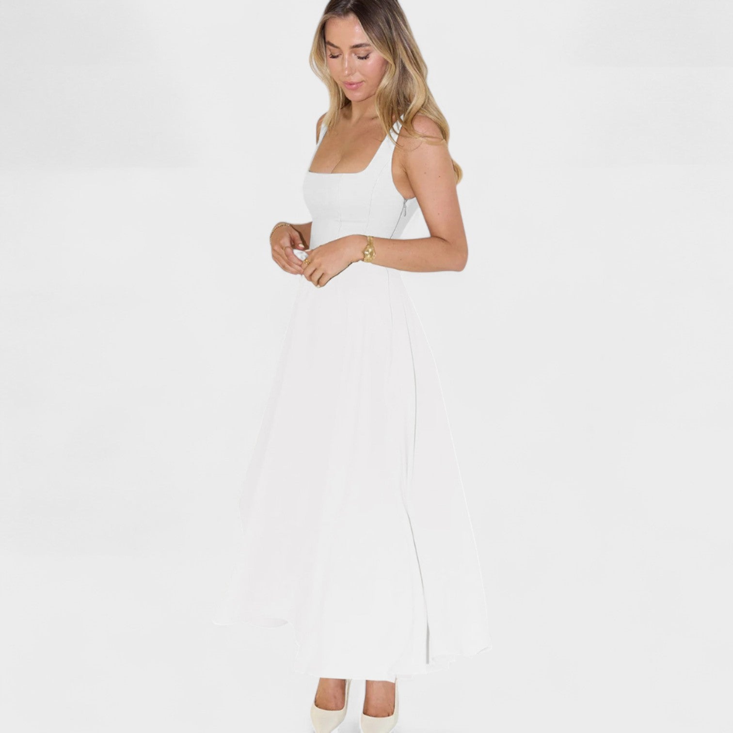 Maribel - Vestido Midi com decote quadrado - Ines Braga