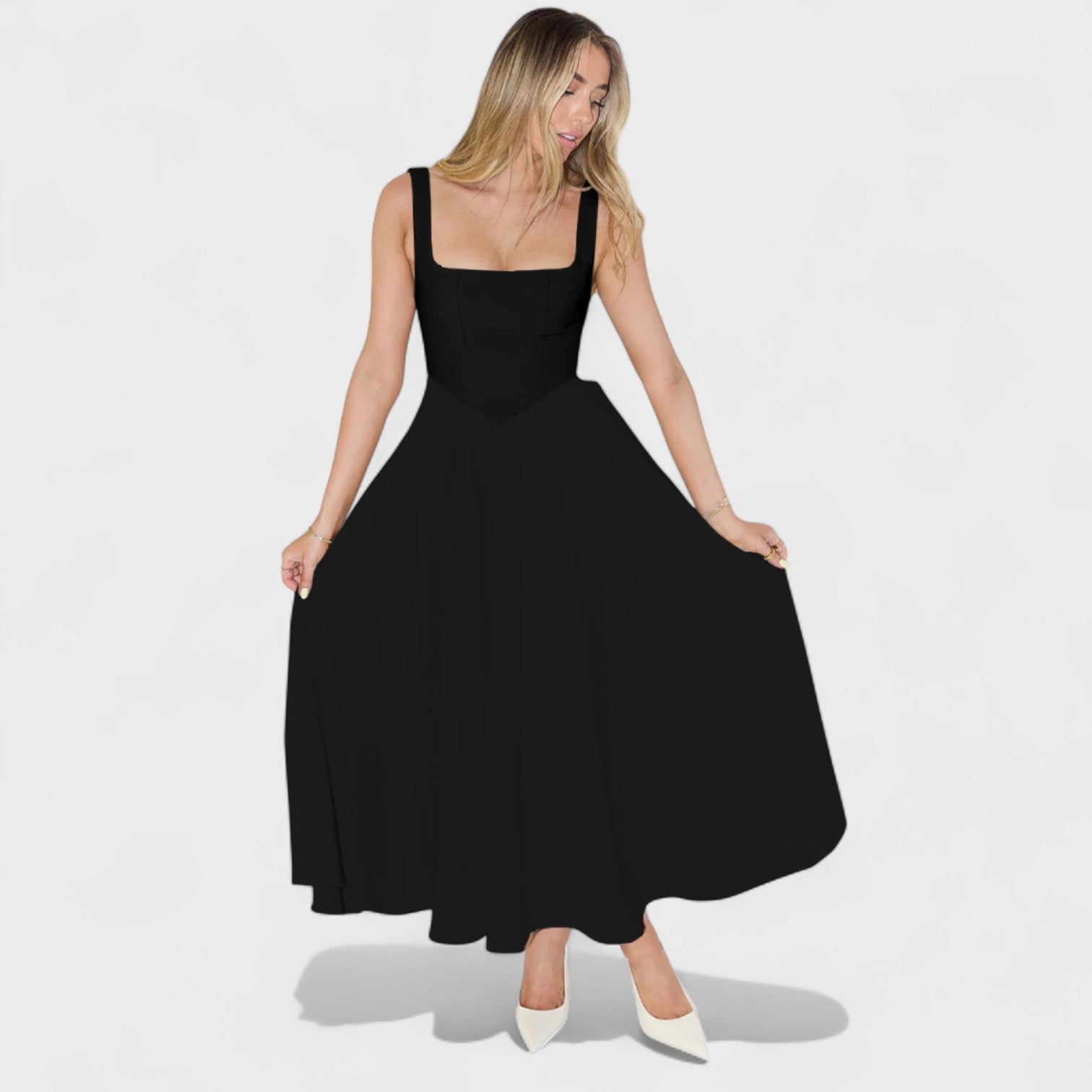 Maribel - Vestido Midi com decote quadrado - Ines Braga