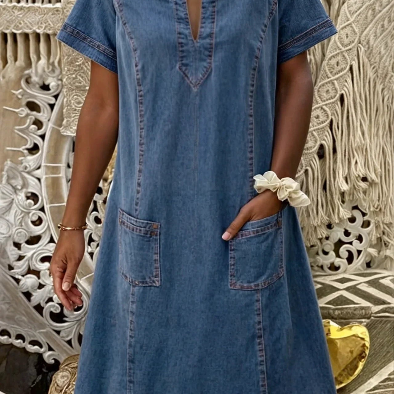 Marina® | Vestido de Ganga Macio - Ines Braga