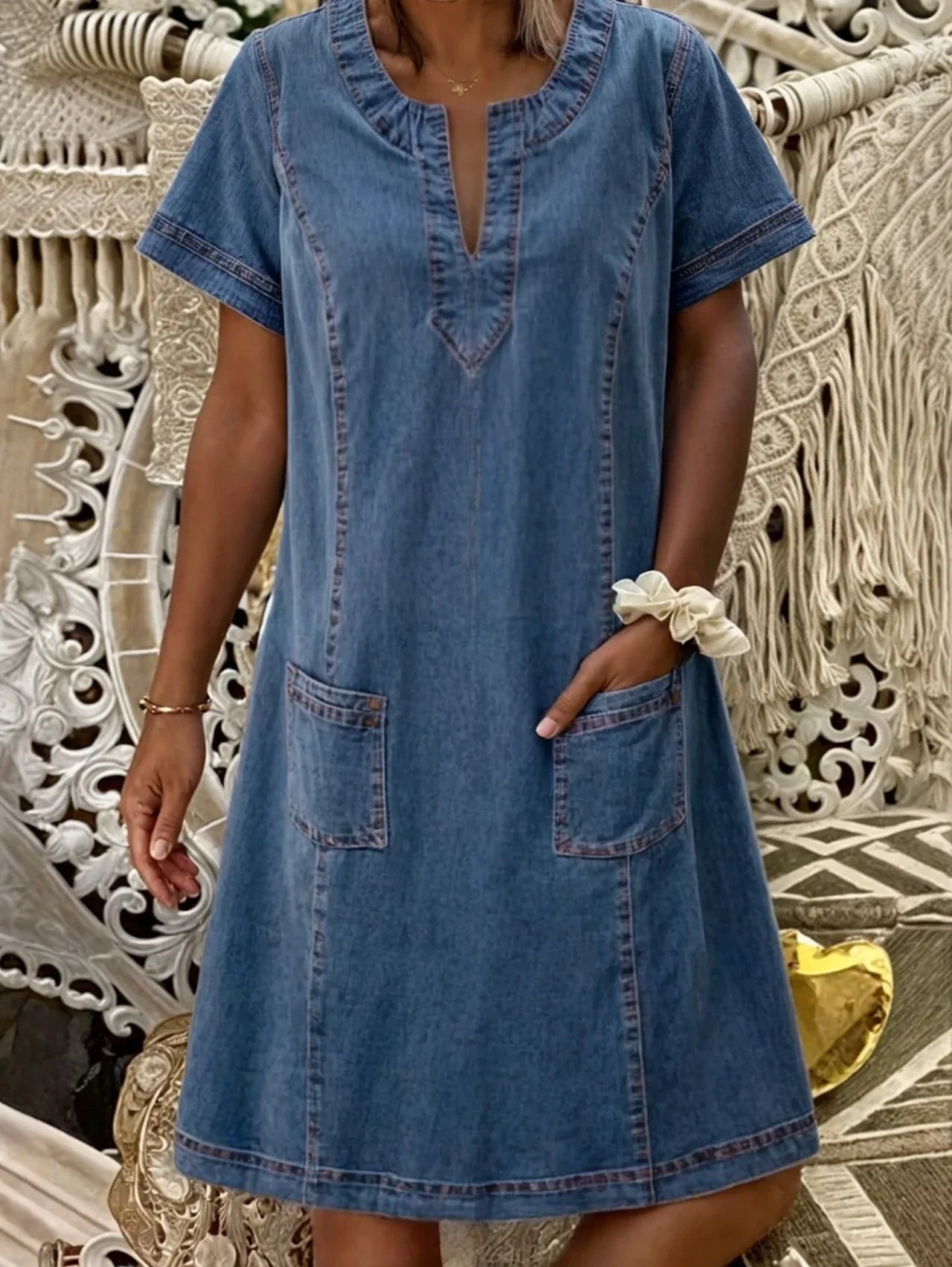 Marina® | Vestido de Ganga Macio - Ines Braga