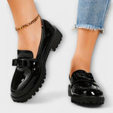 Mocassins Femininos Pretos em Verniz com Laço - Ines Braga