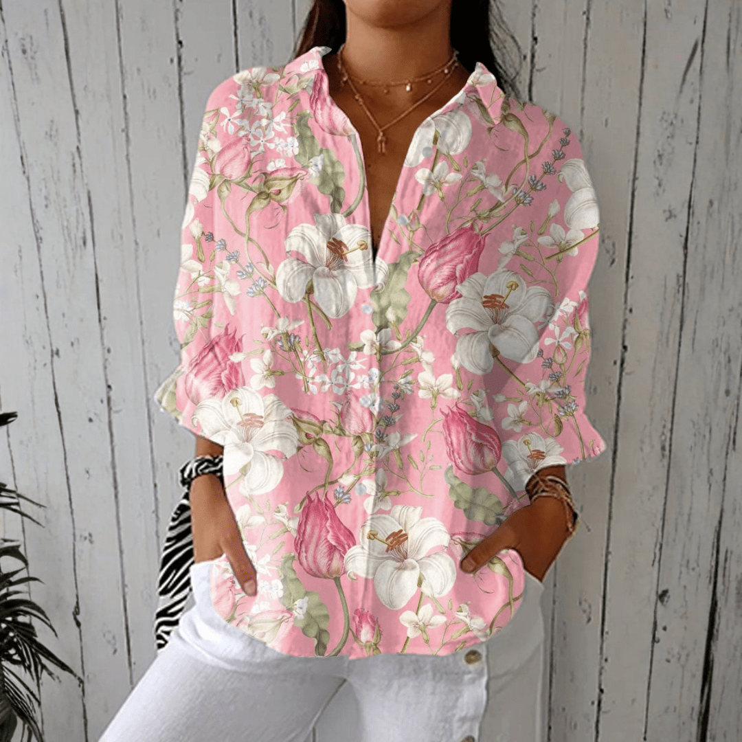Nicole | Blusa Elegante de Flores com Detalhes Românticos - Ines Braga