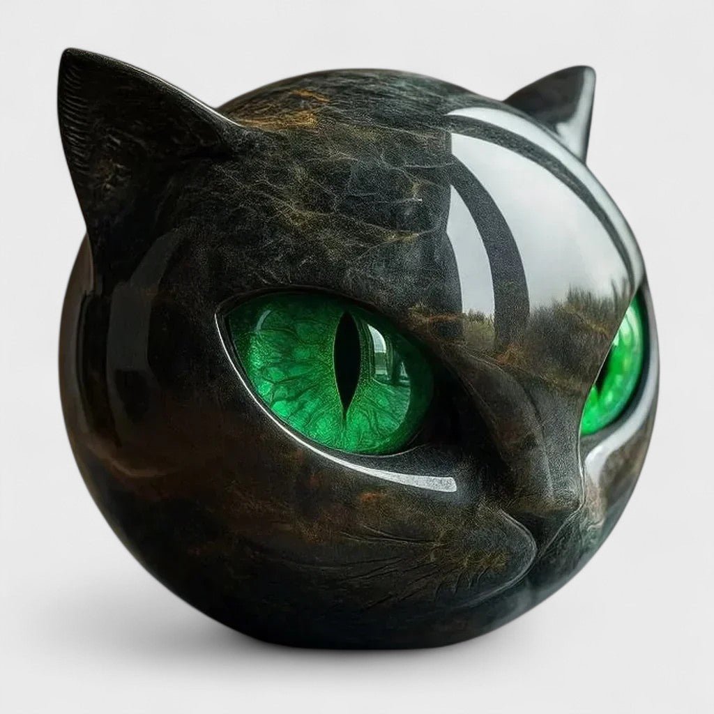 NyxCharm - Escultura Mística de Cabeça de Gato Preto - Ines Braga