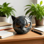 NyxCharm - Escultura Mística de Cabeça de Gato Preto - Ines Braga