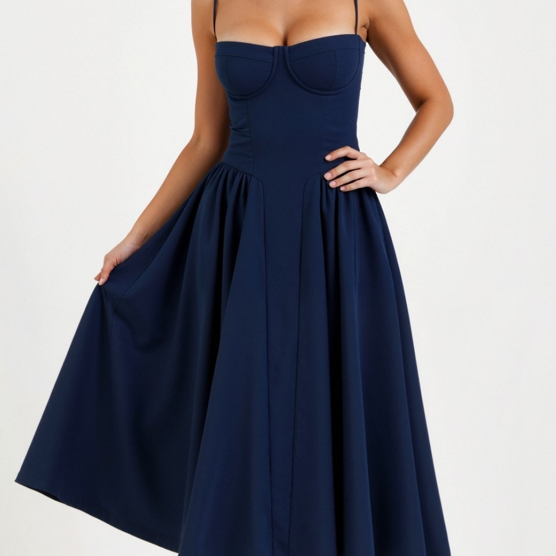 Odette Élégance | Vestido midi com corpete estruturado - Ines Braga
