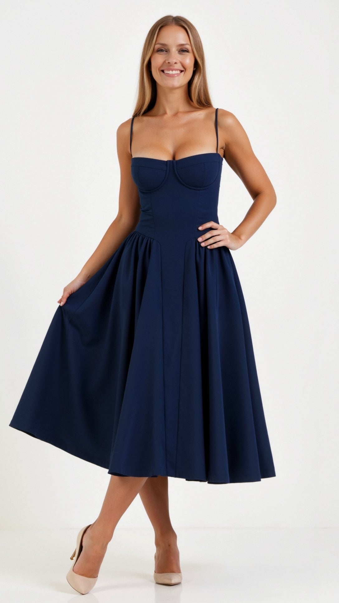 Odette Élégance | Vestido midi com corpete estruturado - Ines Braga