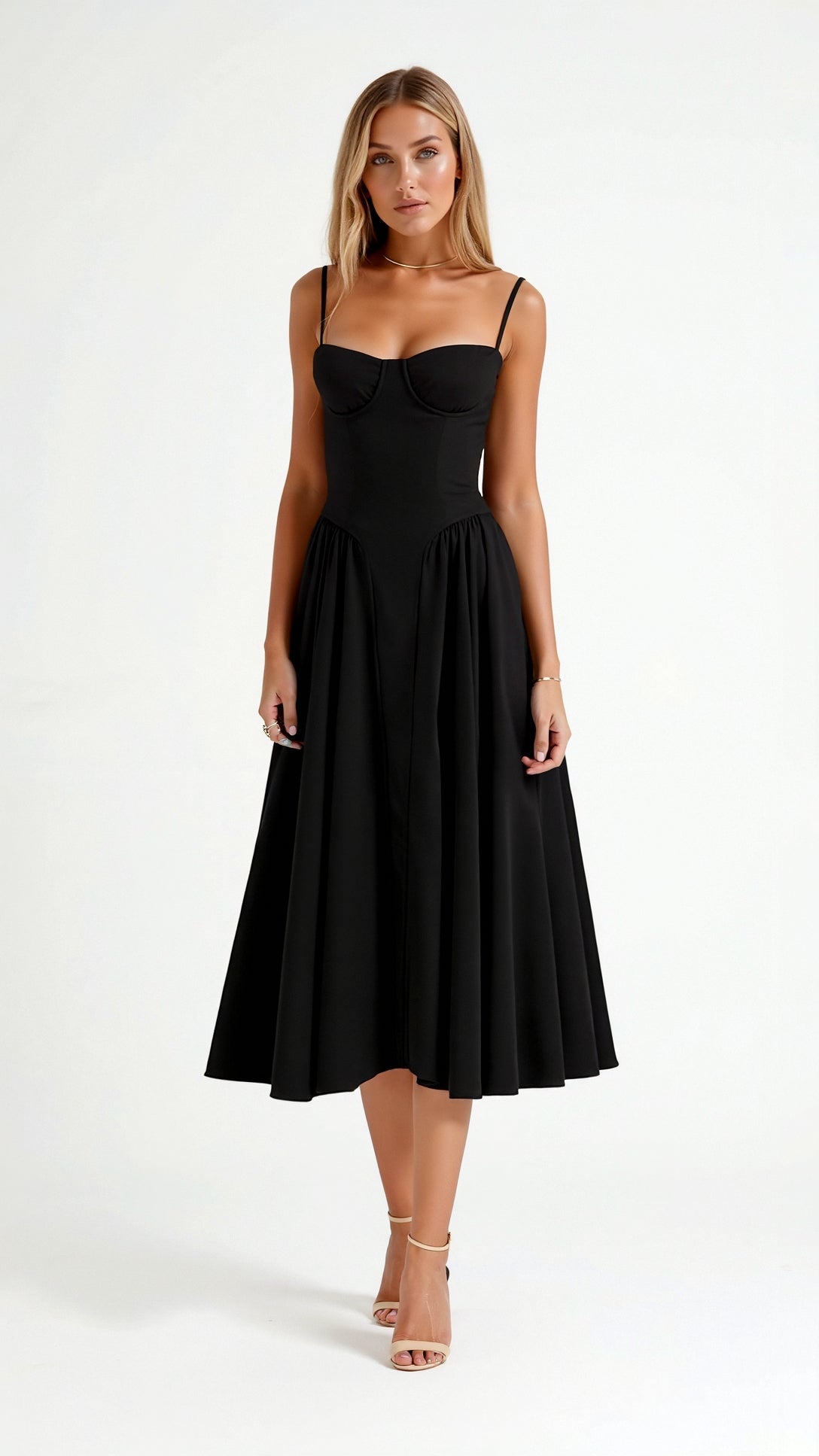 Odette Élégance | Vestido midi com corpete estruturado - Ines Braga