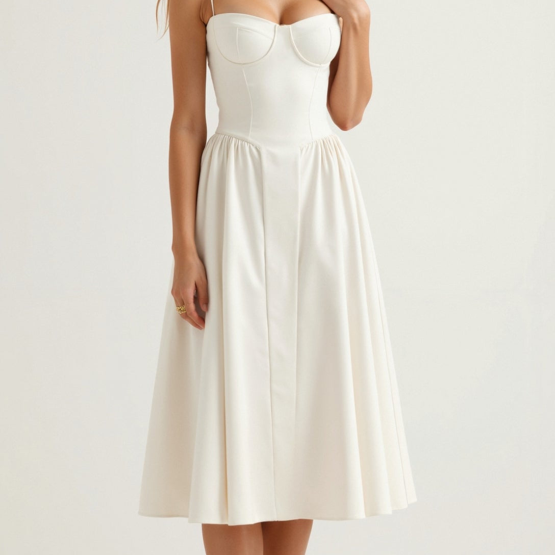 Odette Élégance | Vestido midi com corpete estruturado - Ines Braga