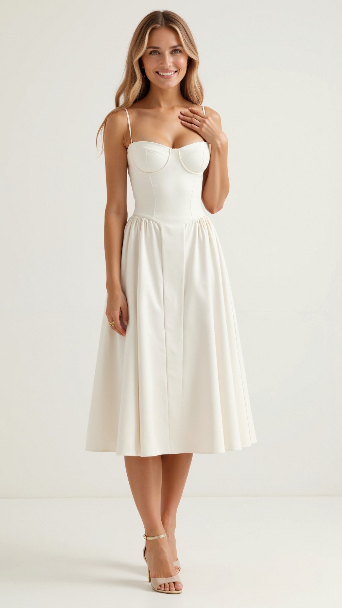 Odette Élégance | Vestido midi com corpete estruturado - Ines Braga