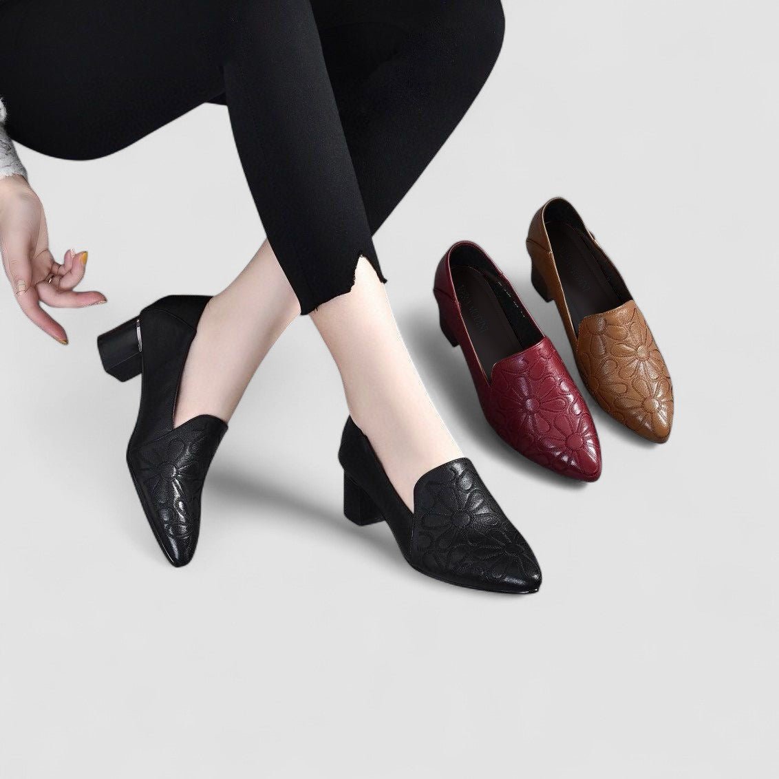 Olene | Sapatos de Salto em Pele Vegan com Bordado Suave - Ines Braga