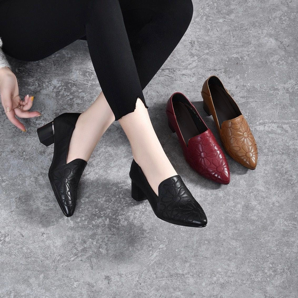 Olene | Sapatos de Salto em Pele Vegan com Bordado Suave - Ines Braga