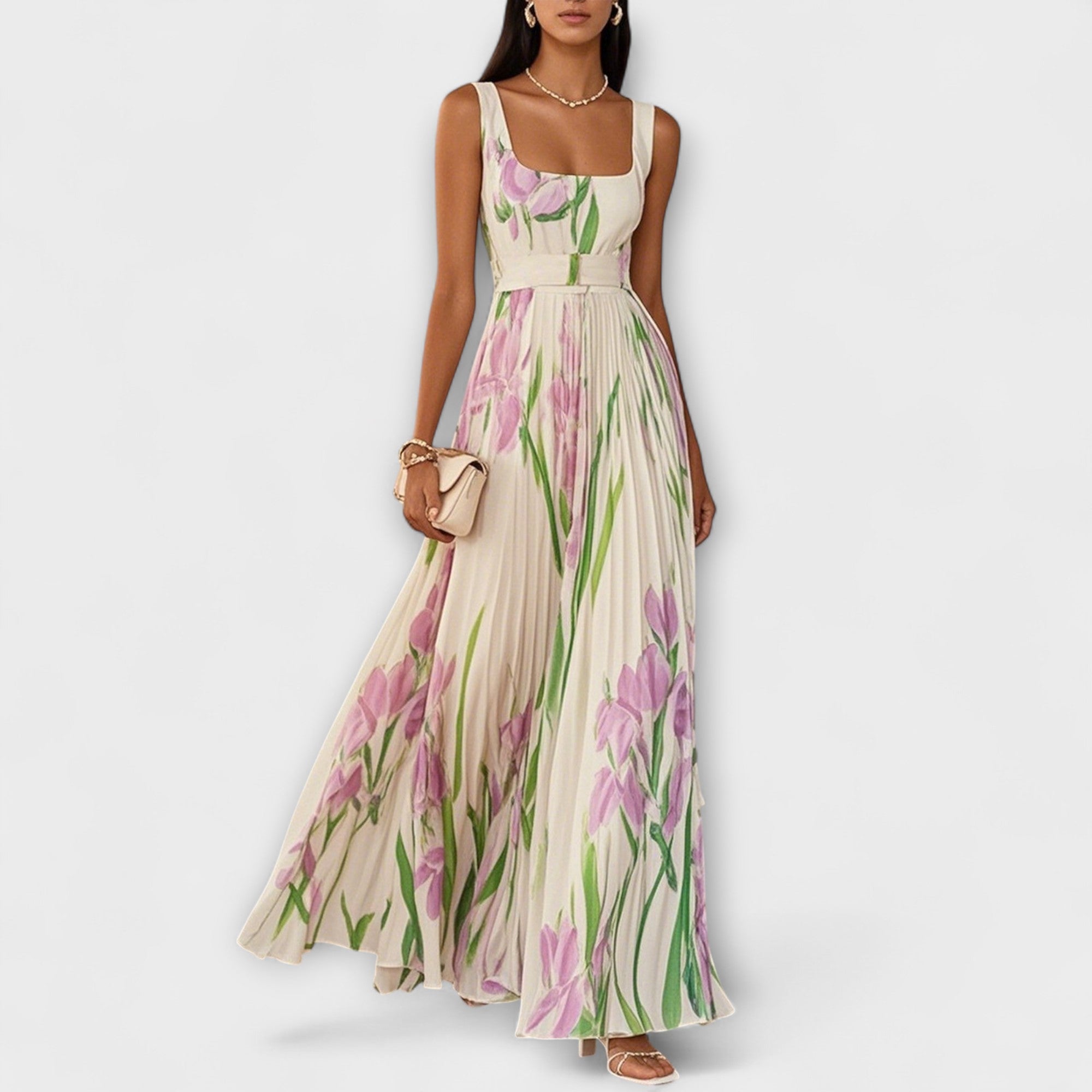 Penelope™ | Vestido Maxi em Chiffon com Flores Dobradas - Ines Braga