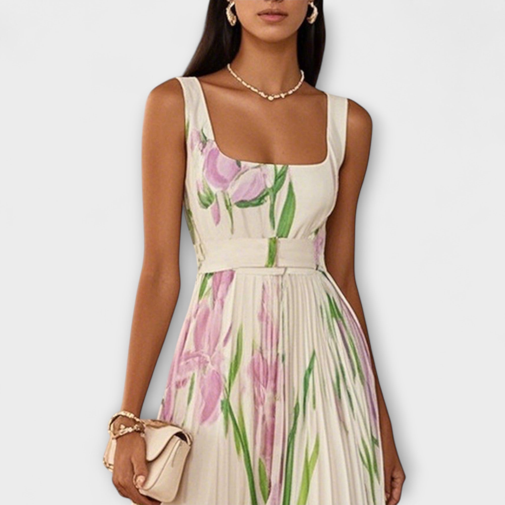 Penelope™ | Vestido Maxi em Chiffon com Flores Dobradas - Ines Braga