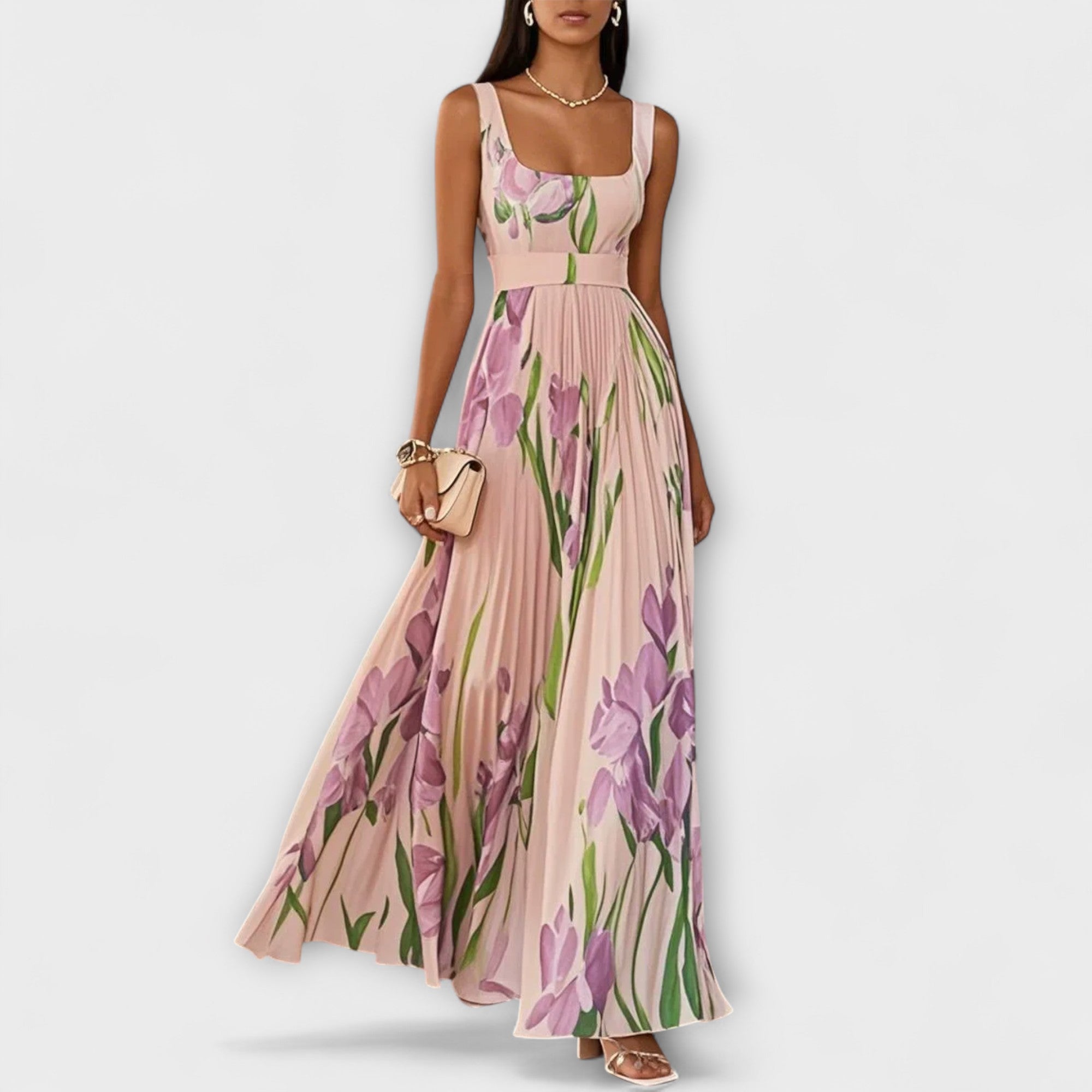 Penelope™ | Vestido Maxi em Chiffon com Flores Dobradas - Ines Braga